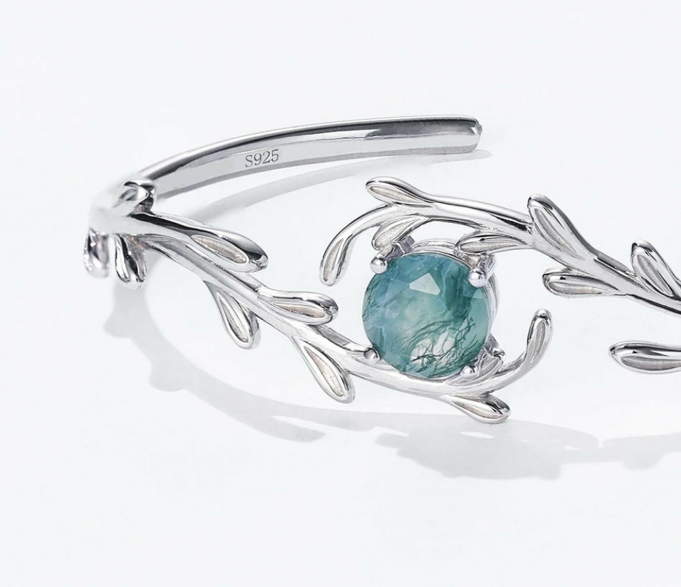 925 Silver 8*8mm Natural Moss Agate Bracelet