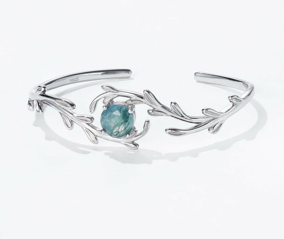 925 Silver 8*8mm Natural Moss Agate Bracelet
