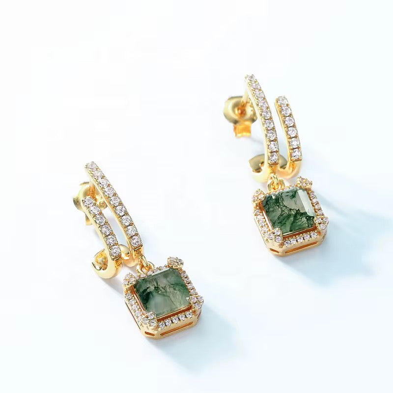 925 Silver Moss Agate Earrings
