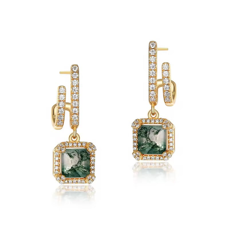 925 Silver Moss Agate Earrings