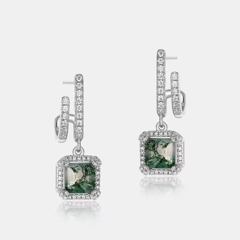 925 Silver Moss Agate Earrings