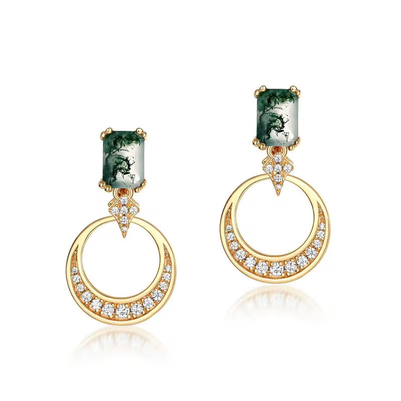 925 Silver Moss Agate Earrings