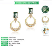 925 Silver Moss Agate Earrings
