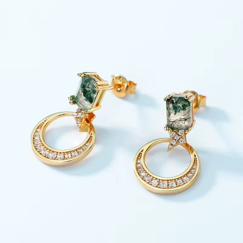 925 Silver Moss Agate Earrings