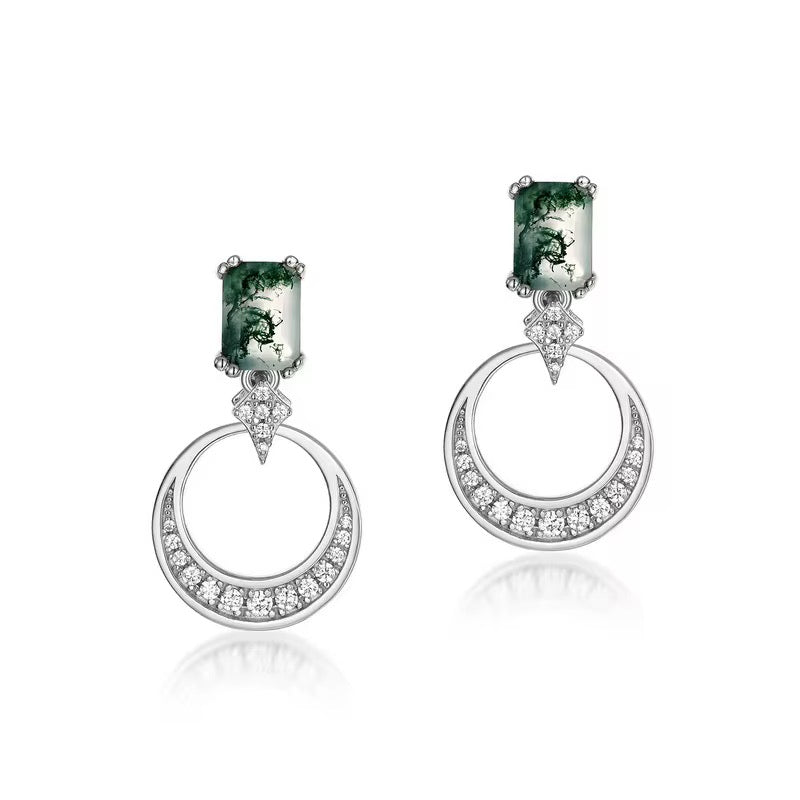 925 Silver Moss Agate Earrings