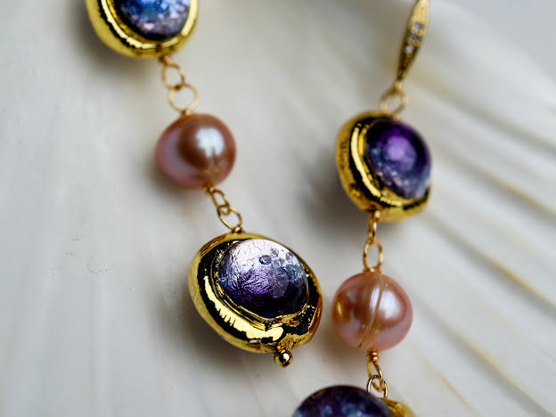 Natural pearl murano galss handmade earrings