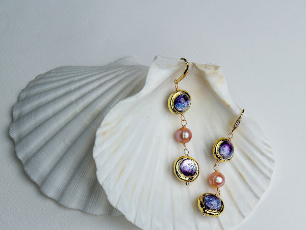 Natural pearl murano galss handmade earrings