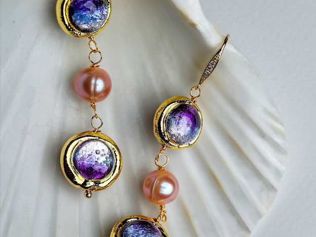 Natural pearl murano galss handmade earrings