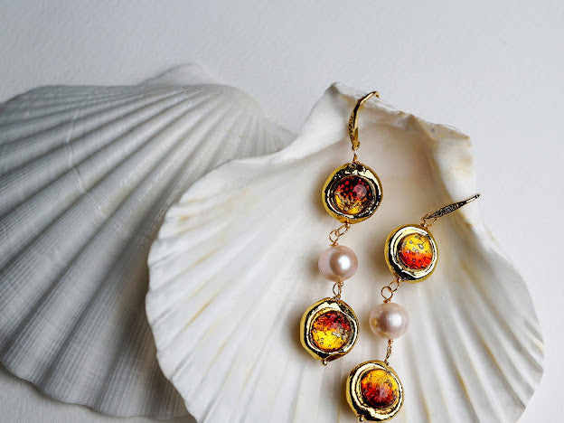 Natural pearl murano galss handmade earrings