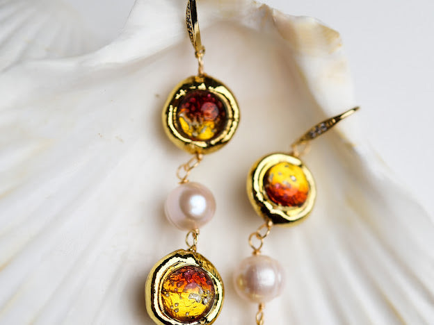Natural pearl murano galss handmade earrings