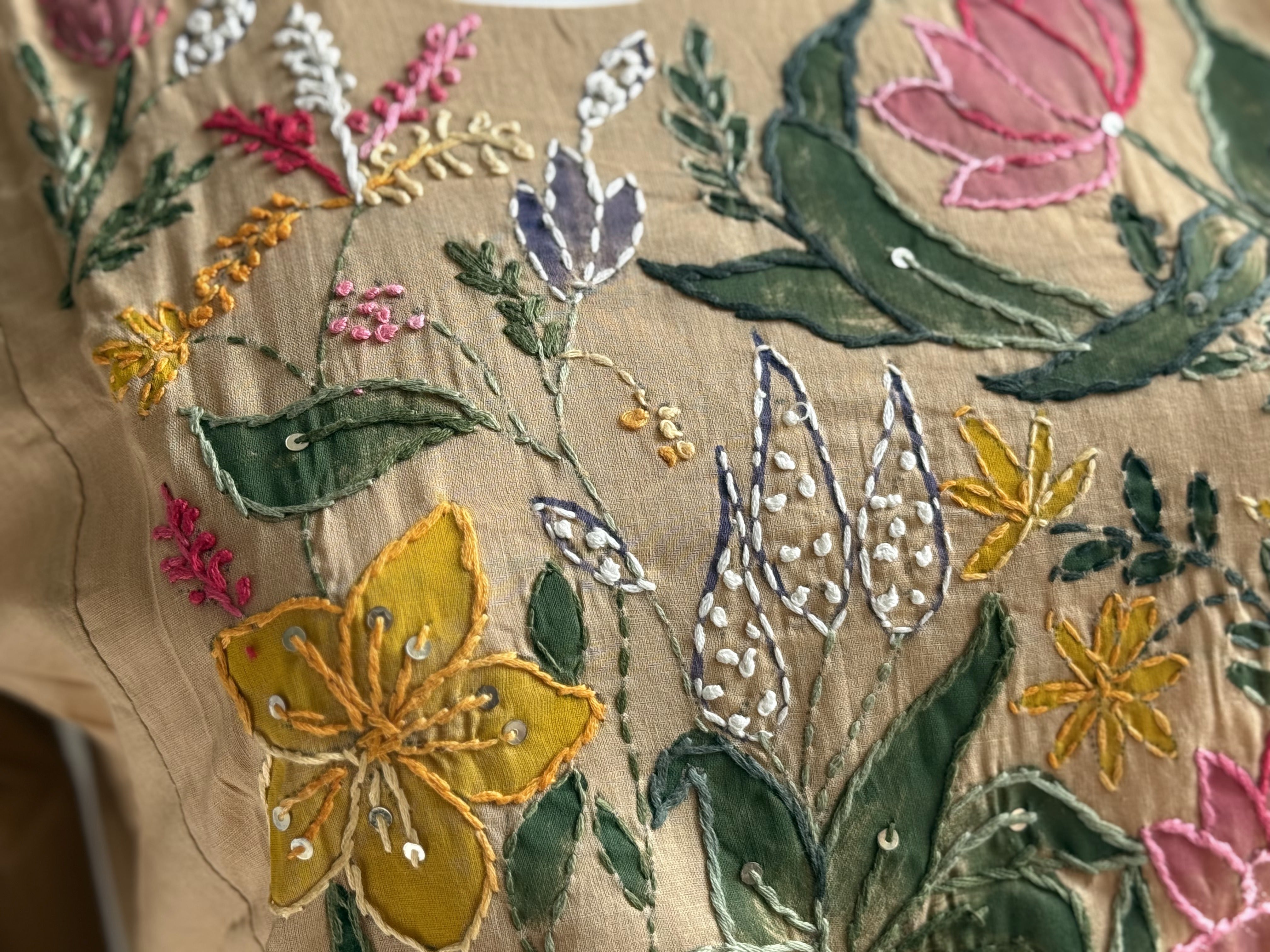 Floral Boho Embroidery with Hand paint Dress