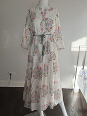 Cotton Boho Floral Print Maxi Dress for Women – Tiered Tassel Tie Summer Dress