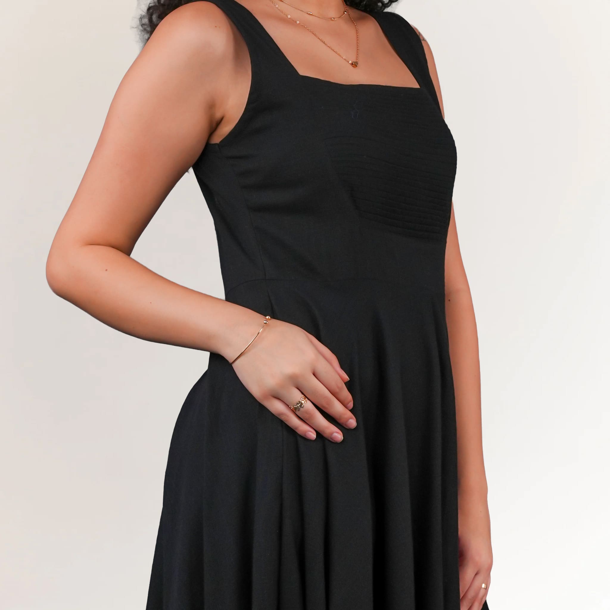 Cotton Midi Dress for Women in Black