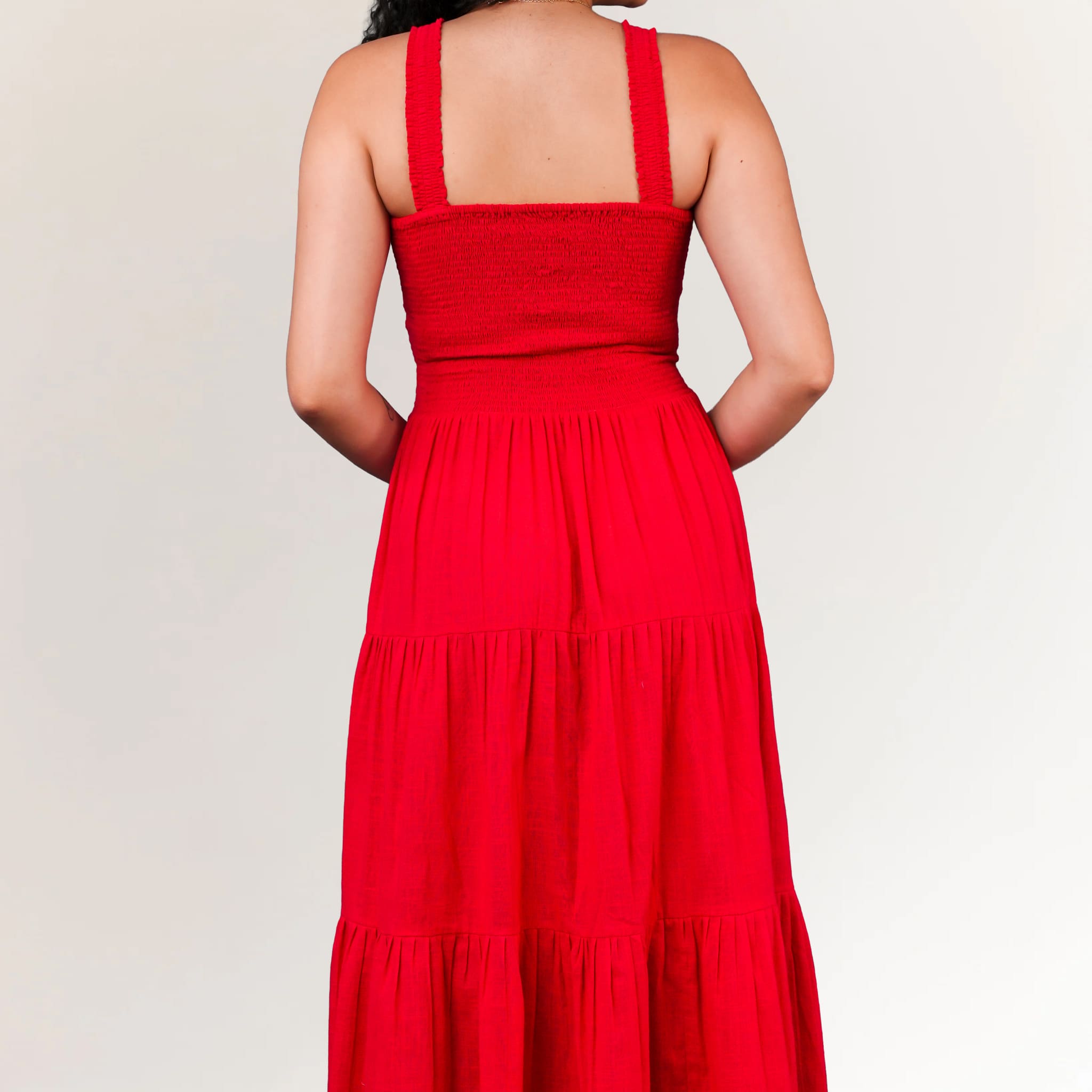 Red Cotton Midi Dress for Women