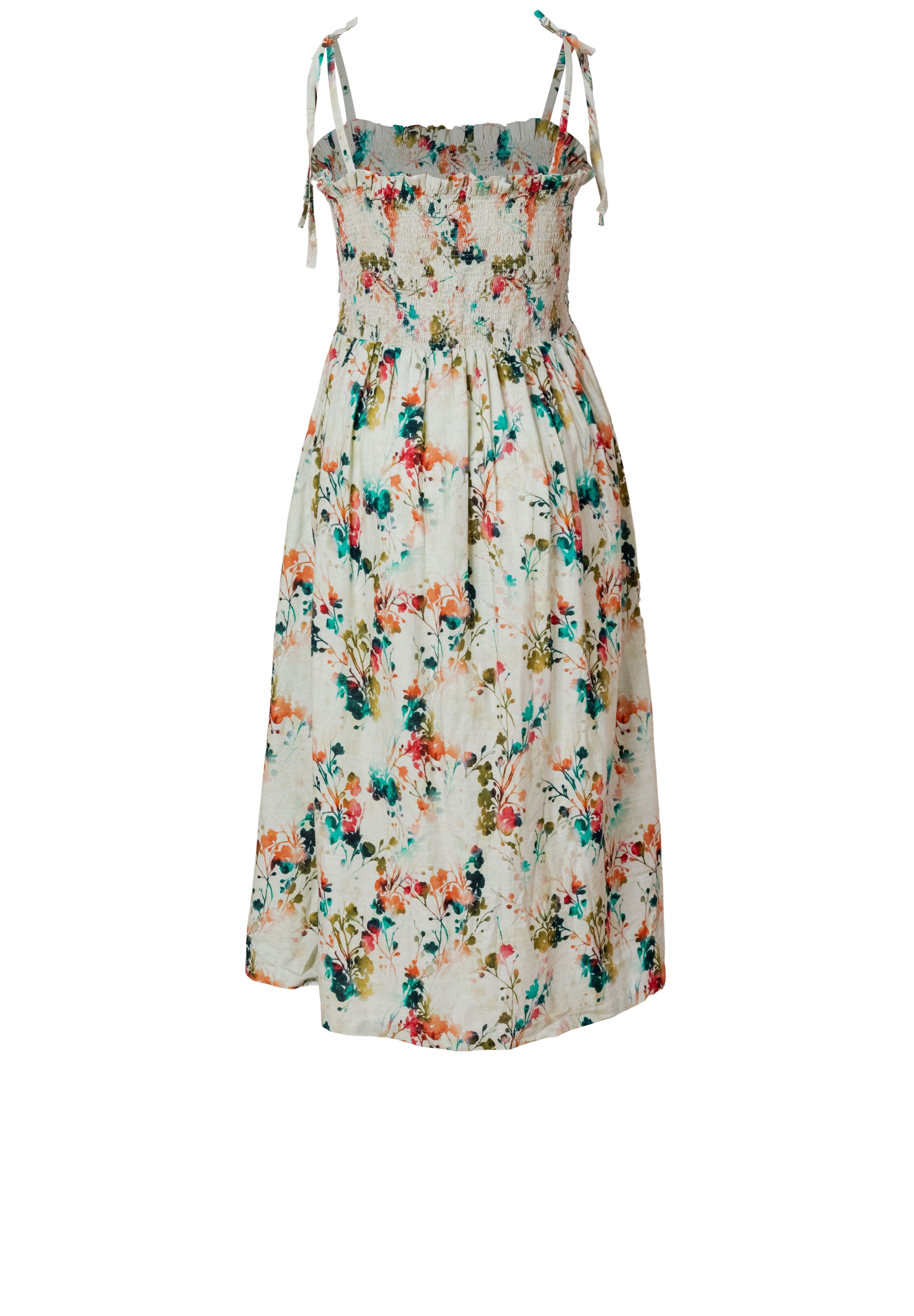 Lightweight pure cotton floral midi dress women casual styling