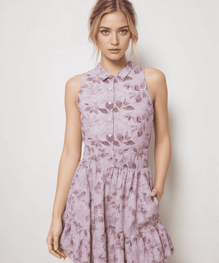Lilac cotton eyelet floral mini dress for women sleeveless summer wear