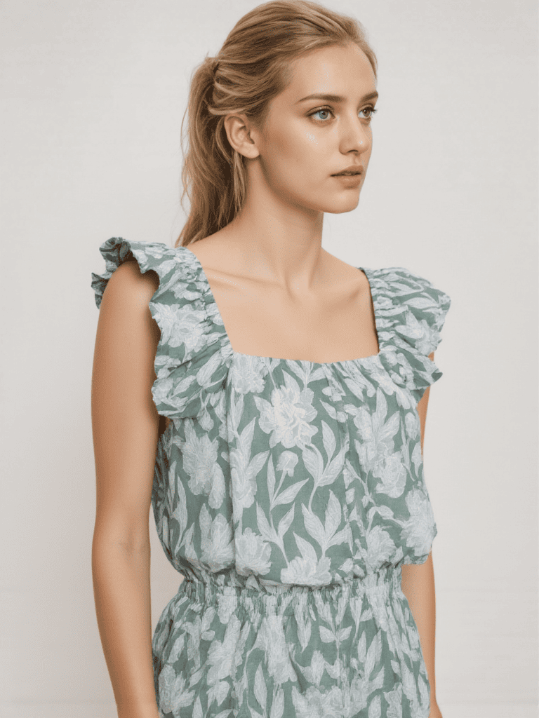 Floral Cotton Ruffle Sleeve Top for Women