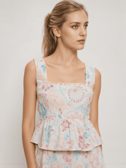 Floral Cotton Peplum Top for Women