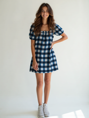 Handloom Cotton Floral Puff Sleeve Mini Dress for Women