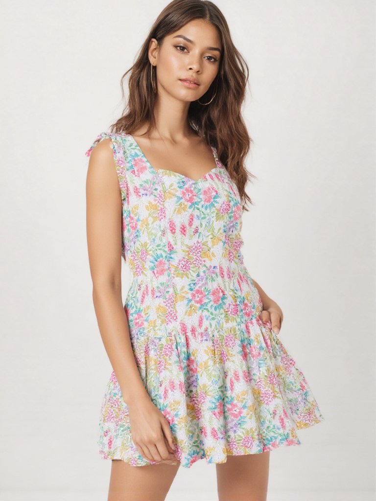 Cotton Eyelet Floral Mini Dress – Summer Fit & Flare