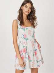 Pastel Floral Linen Cotton Mini Dress for Women