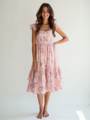 Cotton Jute Floral Tiered Maxi Dress for Women