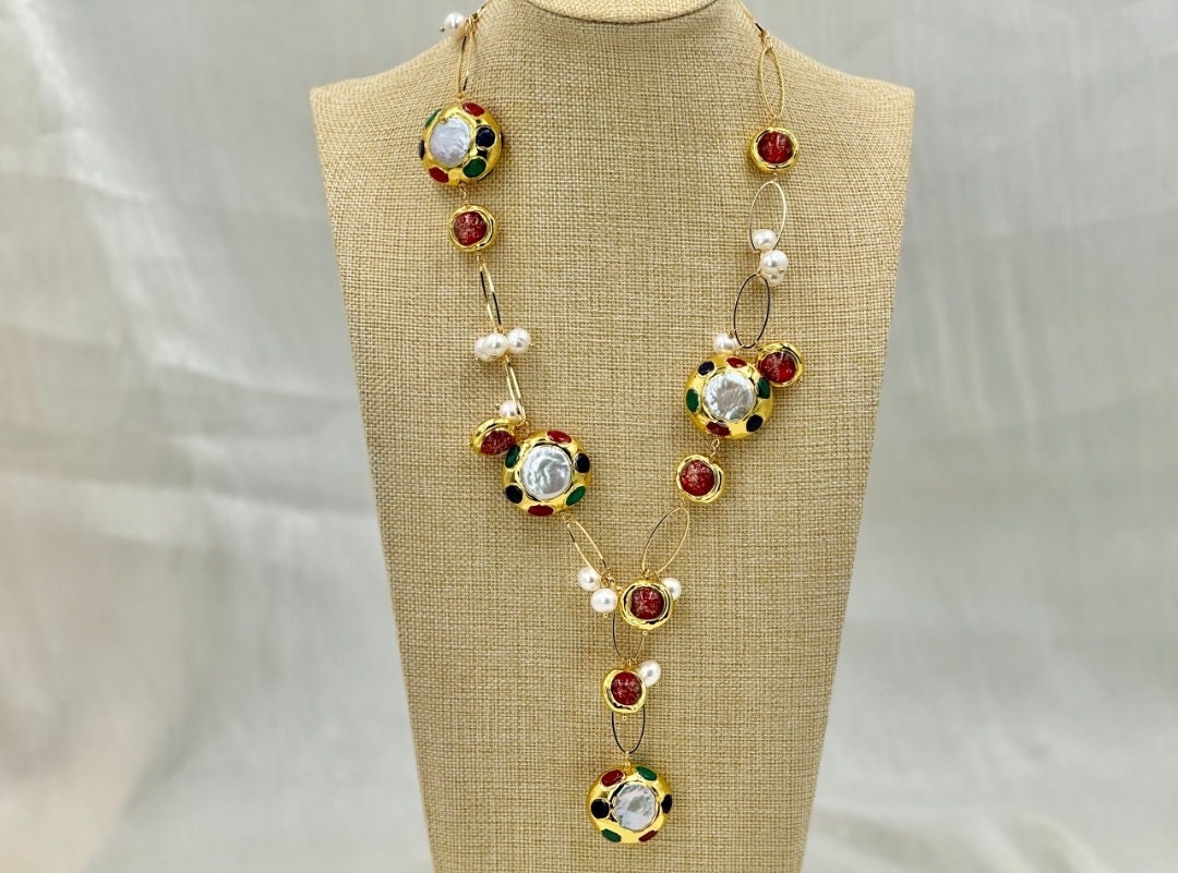 Multi color beads pearl necklace