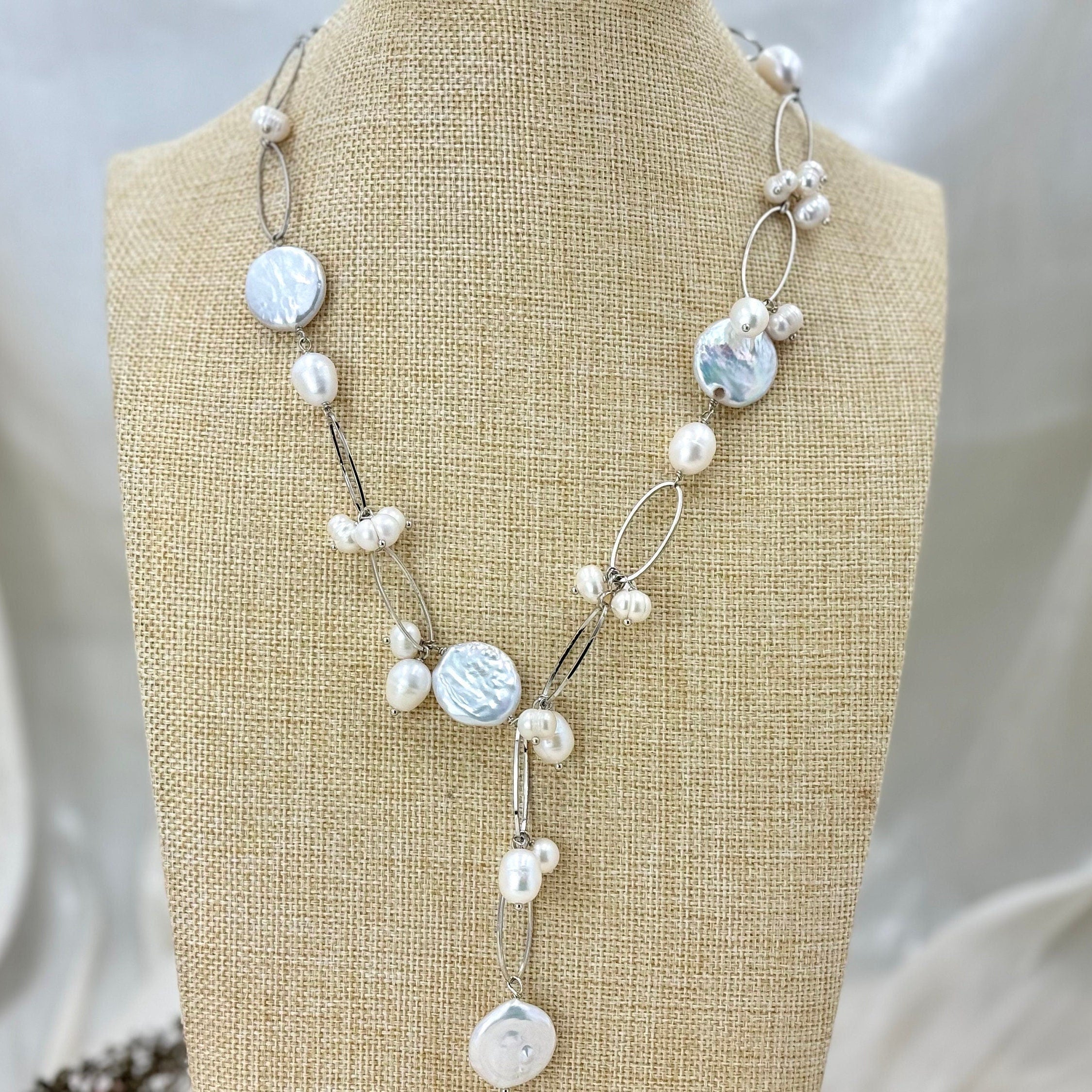 Natural cultured coin pearl necklace