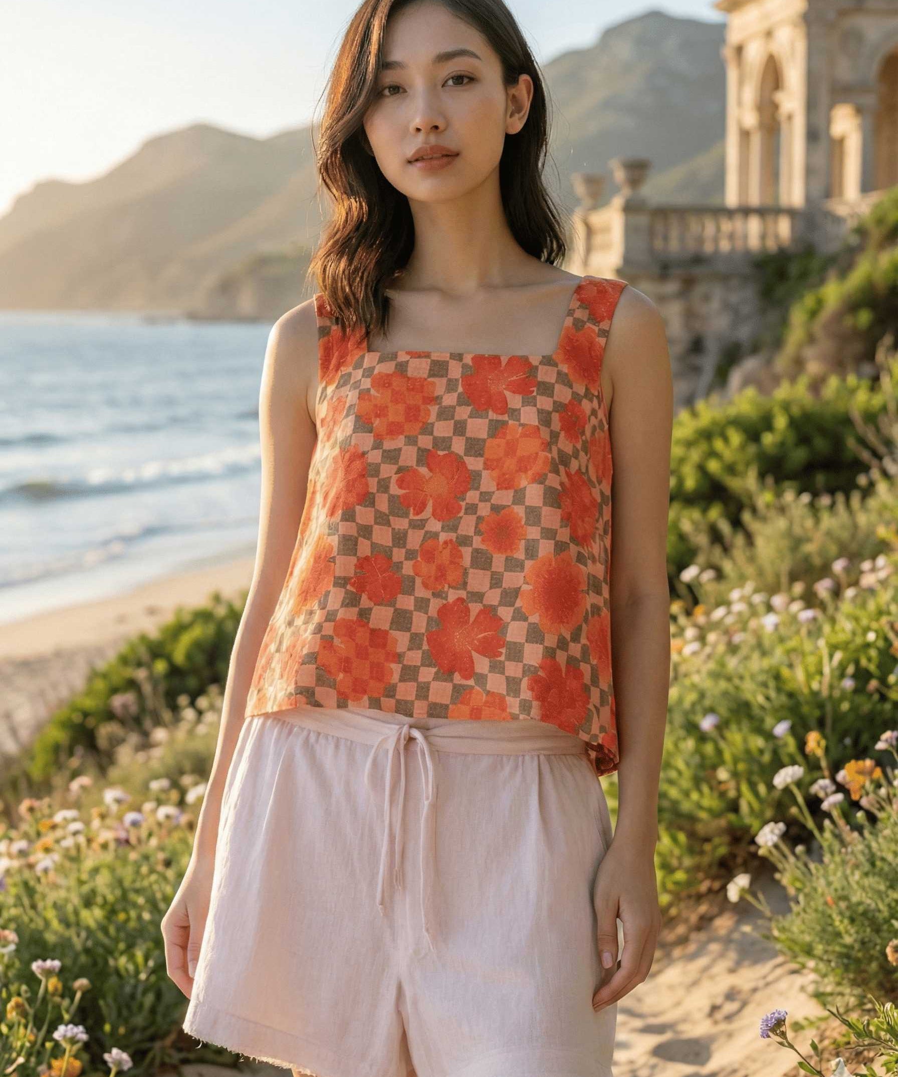 Orange Cotton Jute Floral Co-Ord Set for Women