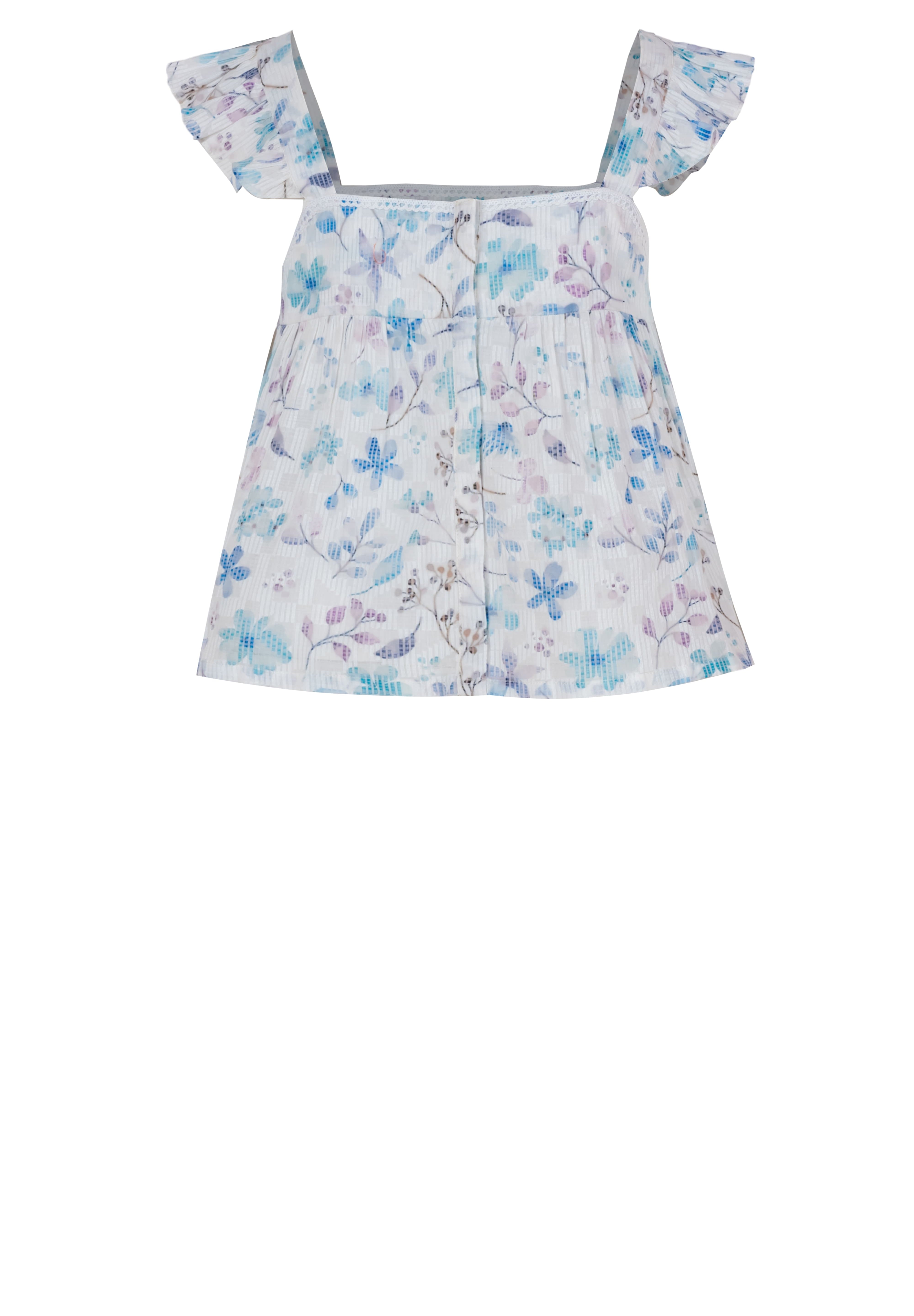 Pastel floral cotton top women with flutter sleeves