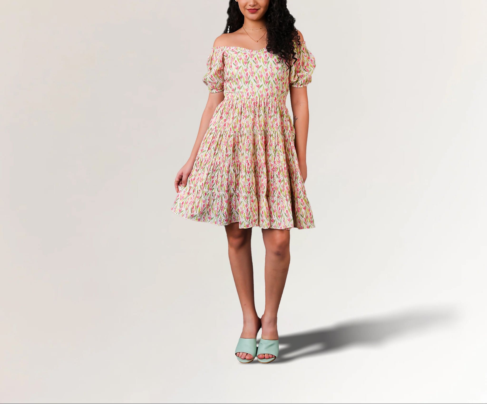 Puff sleeve off shoulder summer dress for women