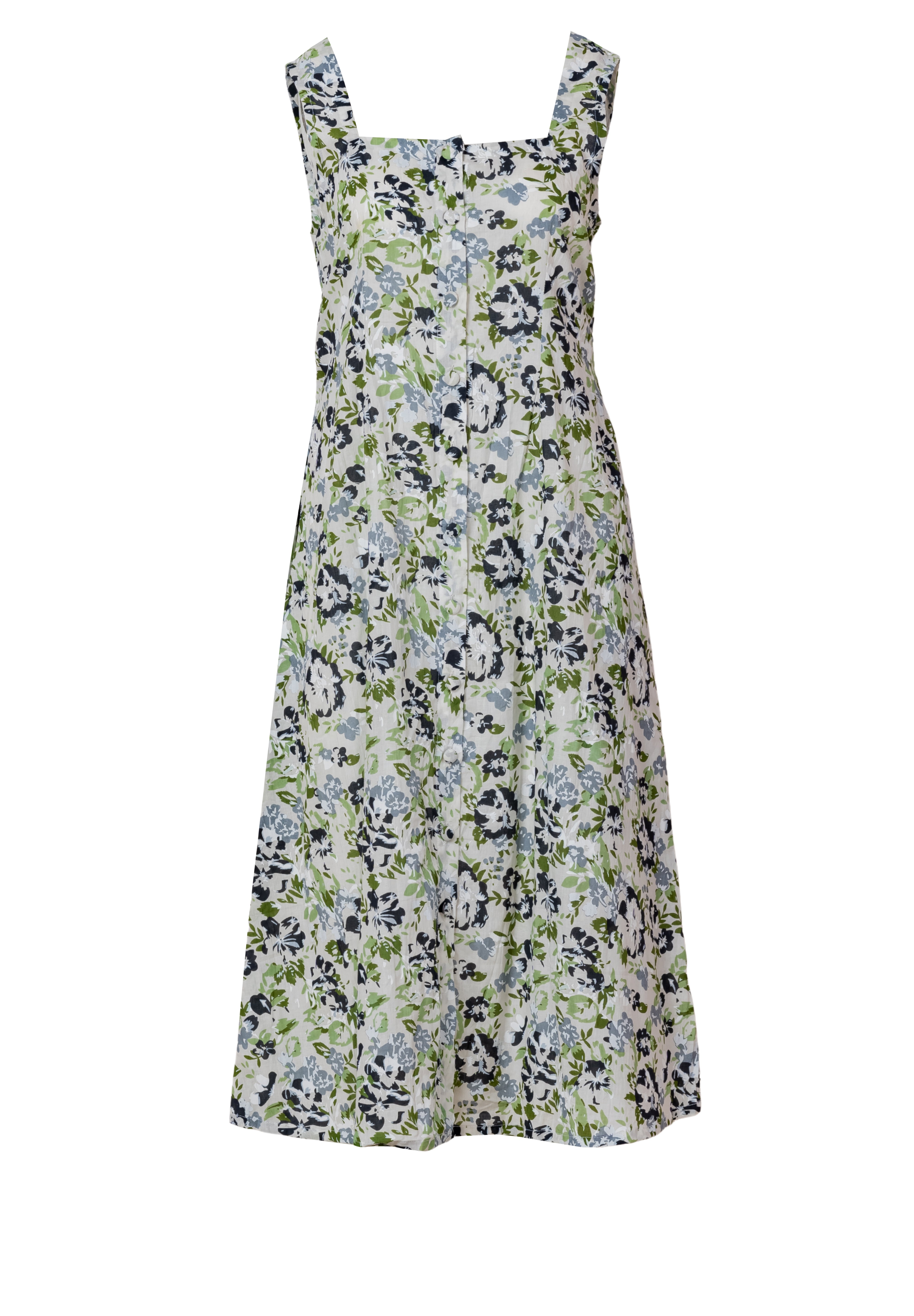 Pure cotton floral midi sundress women square neck