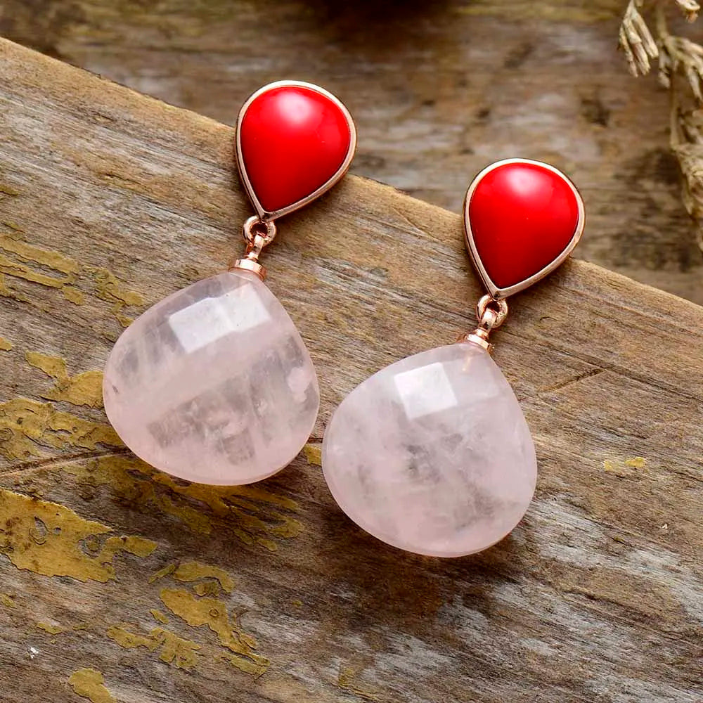 Red Rose Quartz Teardrop Stud Earrings