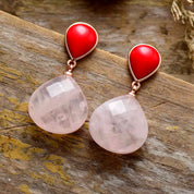 Red Rose Quartz Teardrop Stud Earrings