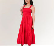 Red Cotton Midi Dress for Women