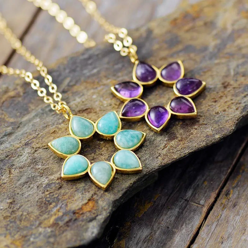 Amethyst & Amazonit Flower Choker