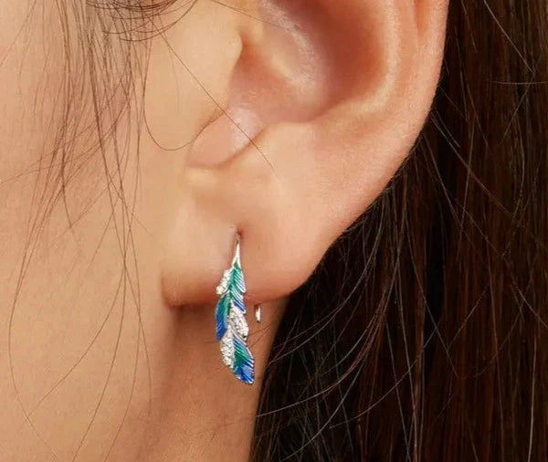 925 Sterling Silver Blue Feathers Earrings