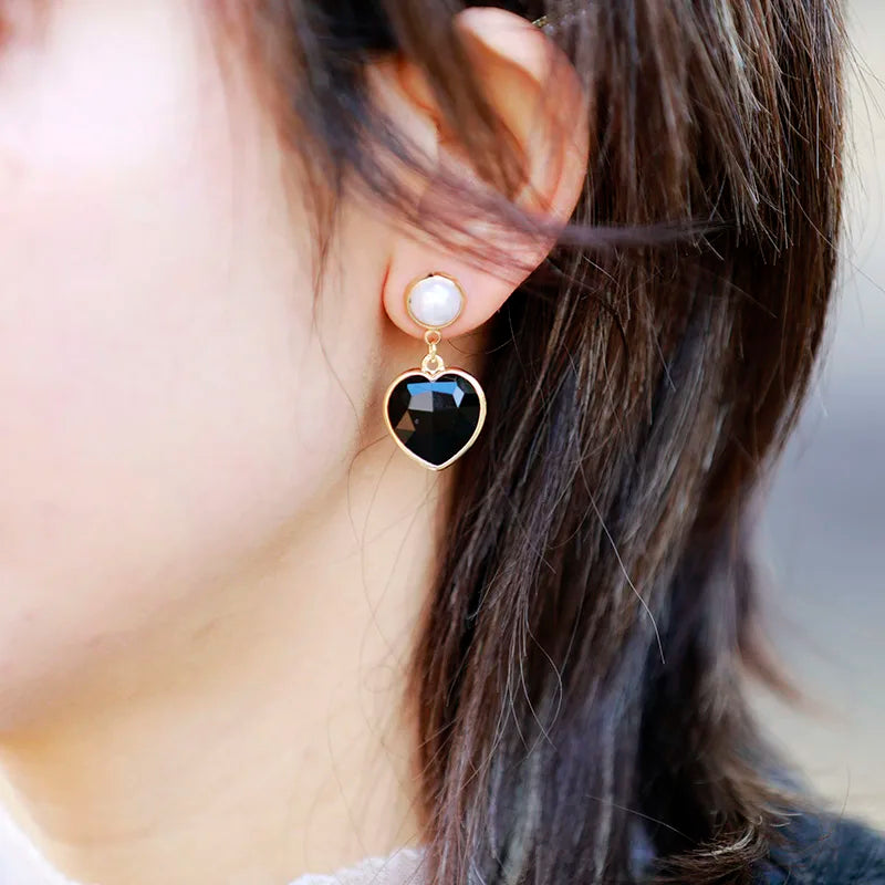 Natural Stone Heart Stud Earrings For Women Classic Semi Precious Mother's Day Jewelry