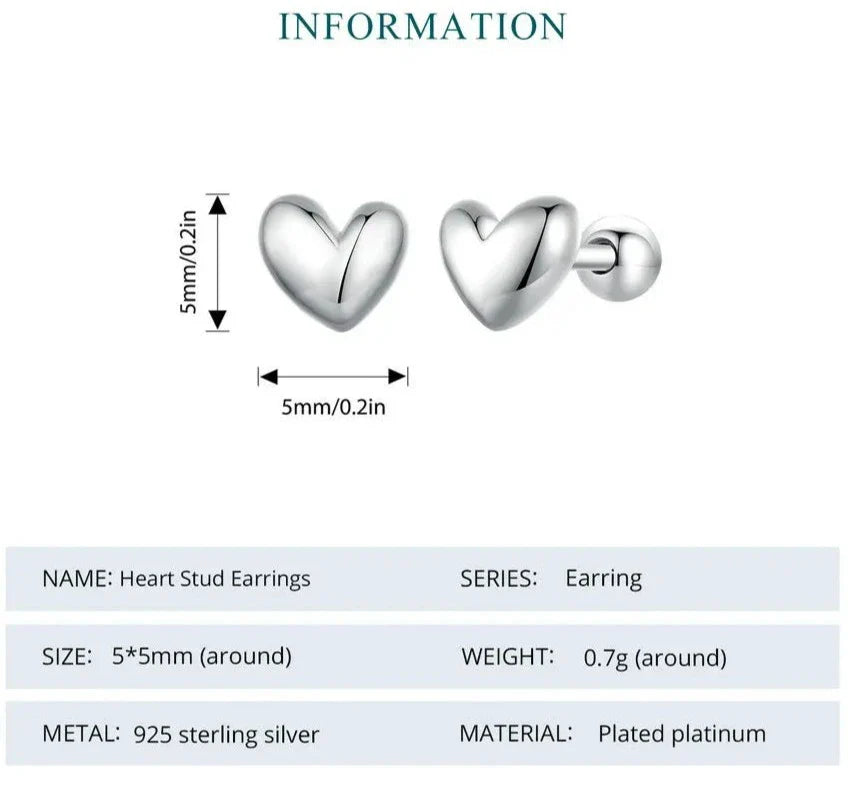 925 Sterling Silver Mini Heart Stud Earrings