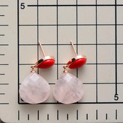 Natural Rose Quartz Teardrop Gemstone Stud Earrings