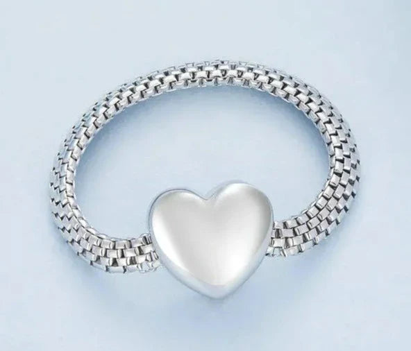 925 Sterling Silver Heart-shaped Chain Ring