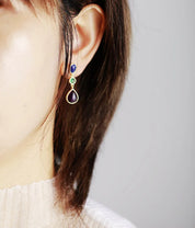 Natural Gemstone Amethyst & Lapis Stud Earrings