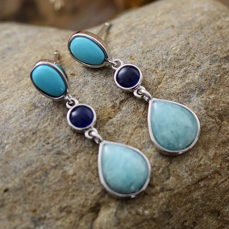 Natural Gemstone Amethyst & Lapis Stud Earrings