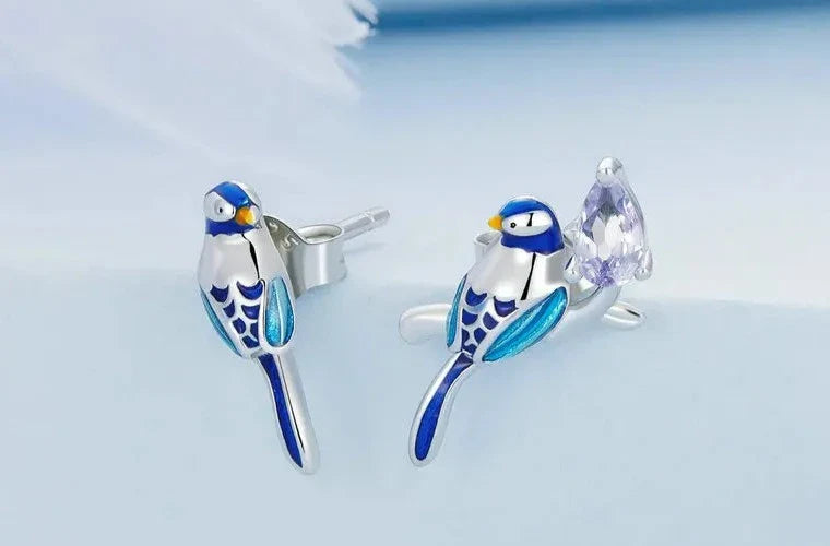 925 Sterling Silver Dainty Birds Earrings