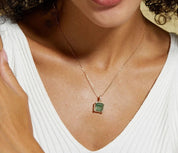 925 Silver 9*9mm Natural Moss Agate Pendant Chain