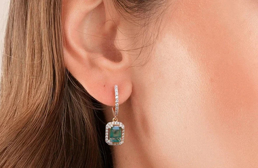 925 Silver 4*4mm Natural Moss Agate Drop Earrings