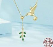 925 Sterling Silver Bird Leaf Pendant Necklace
