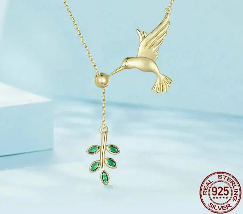 925 Sterling Silver Bird Leaf Pendant Necklace