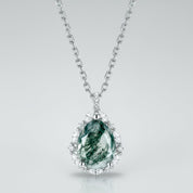 925 Silver Water Drop Moss Agate Pendant Necklace