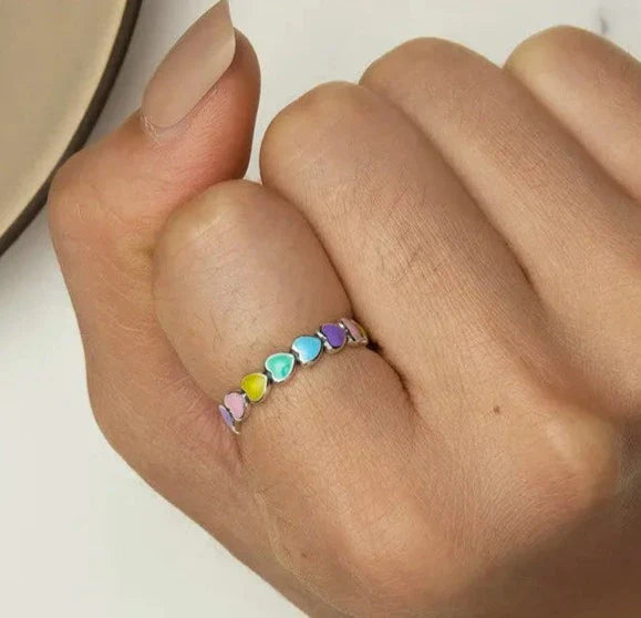 925 Sterling Silver Rainbow Heart Ring